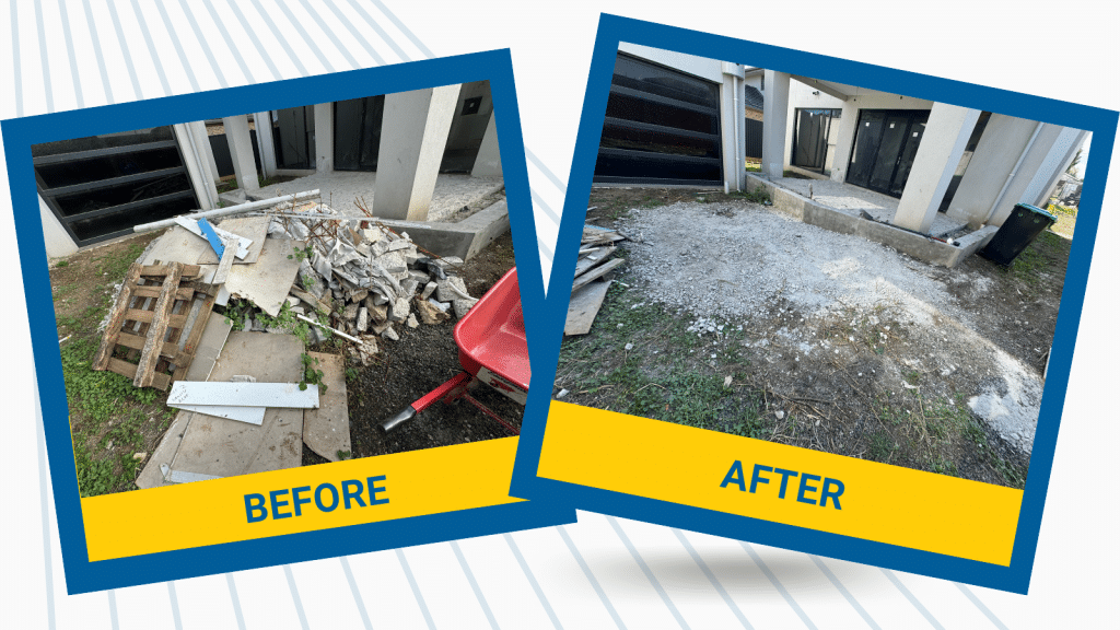 Before and After photo of building material removal from a property