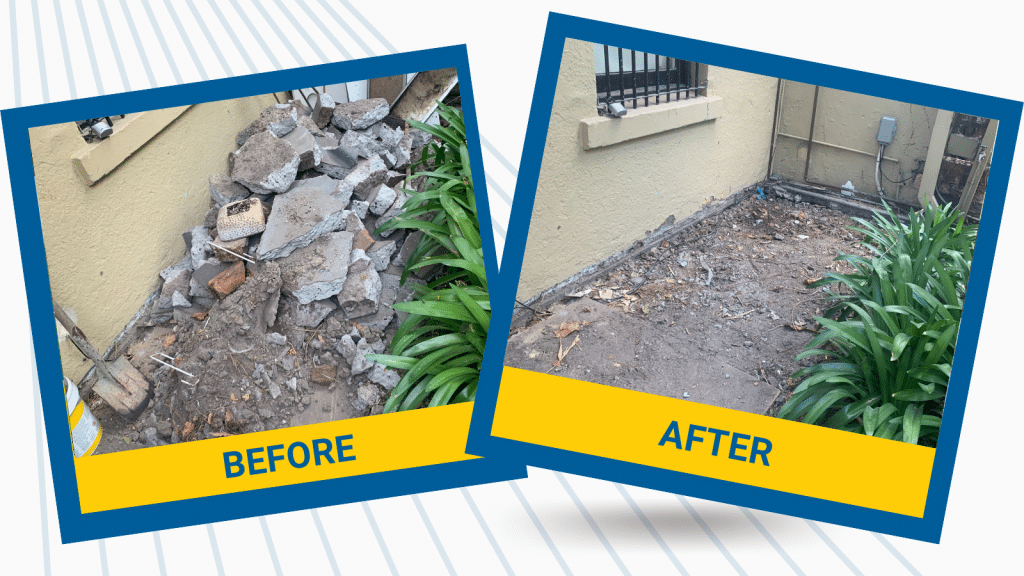 Before and After photo of concrete removal from a property